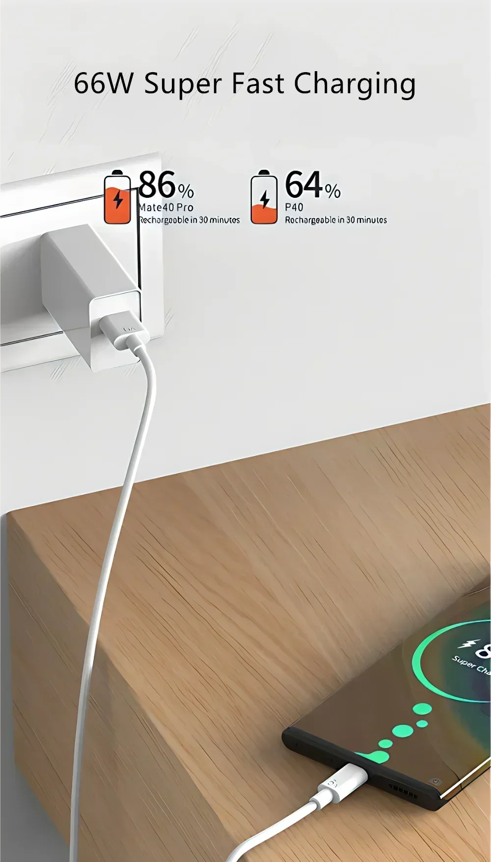 6A 66W Super Fast EU US Wall Charger Adapter 6A Type-C Cable For Huawei Mate 40 50 60 P50 Nova8 9 10 Honor 90 100 X7 X8 X9 Magic