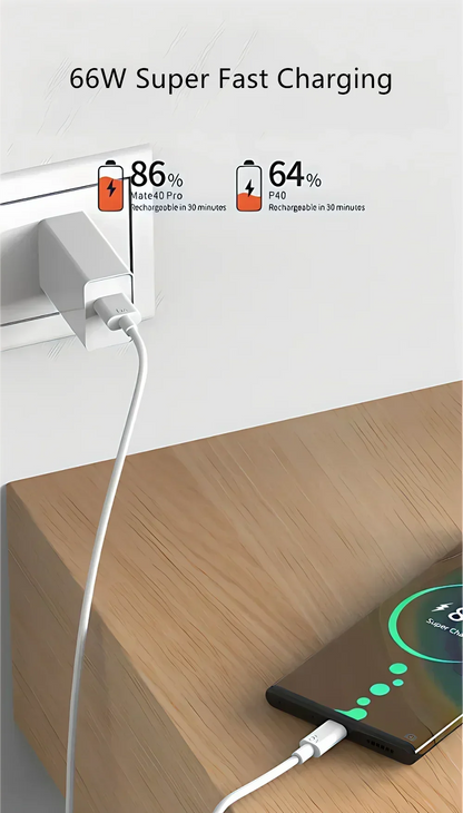 6A 66W Super Fast EU US Wall Charger Adapter 6A Type-C Cable For Huawei Mate 40 50 60 P50 Nova8 9 10 Honor 90 100 X7 X8 X9 Magic