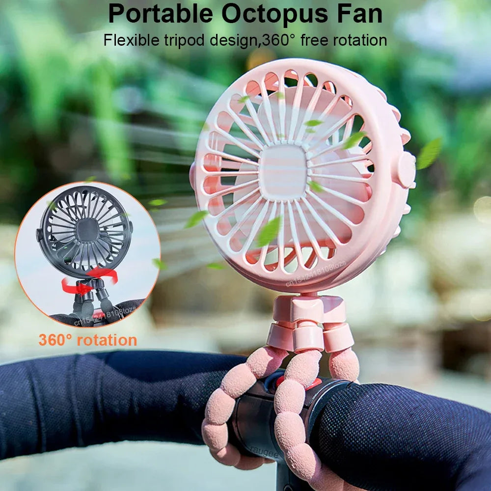 Portable Fan Mini Stroller Clip Fan USB Handheld Fan For Car Seat Bike 360° Rotate Flexible Octopus Stroller Fan Mini Car Fan