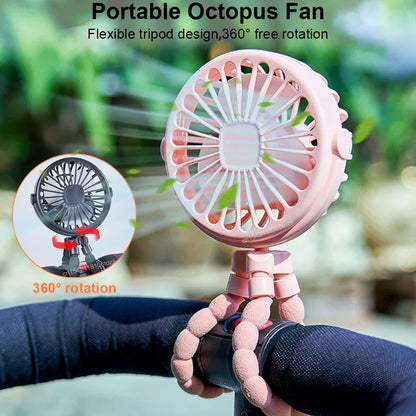 Portable Fan Mini Stroller Clip Fan USB Handheld Fan For Car Seat Bike 360° Rotate Flexible Octopus Stroller Fan Mini Car Fan
