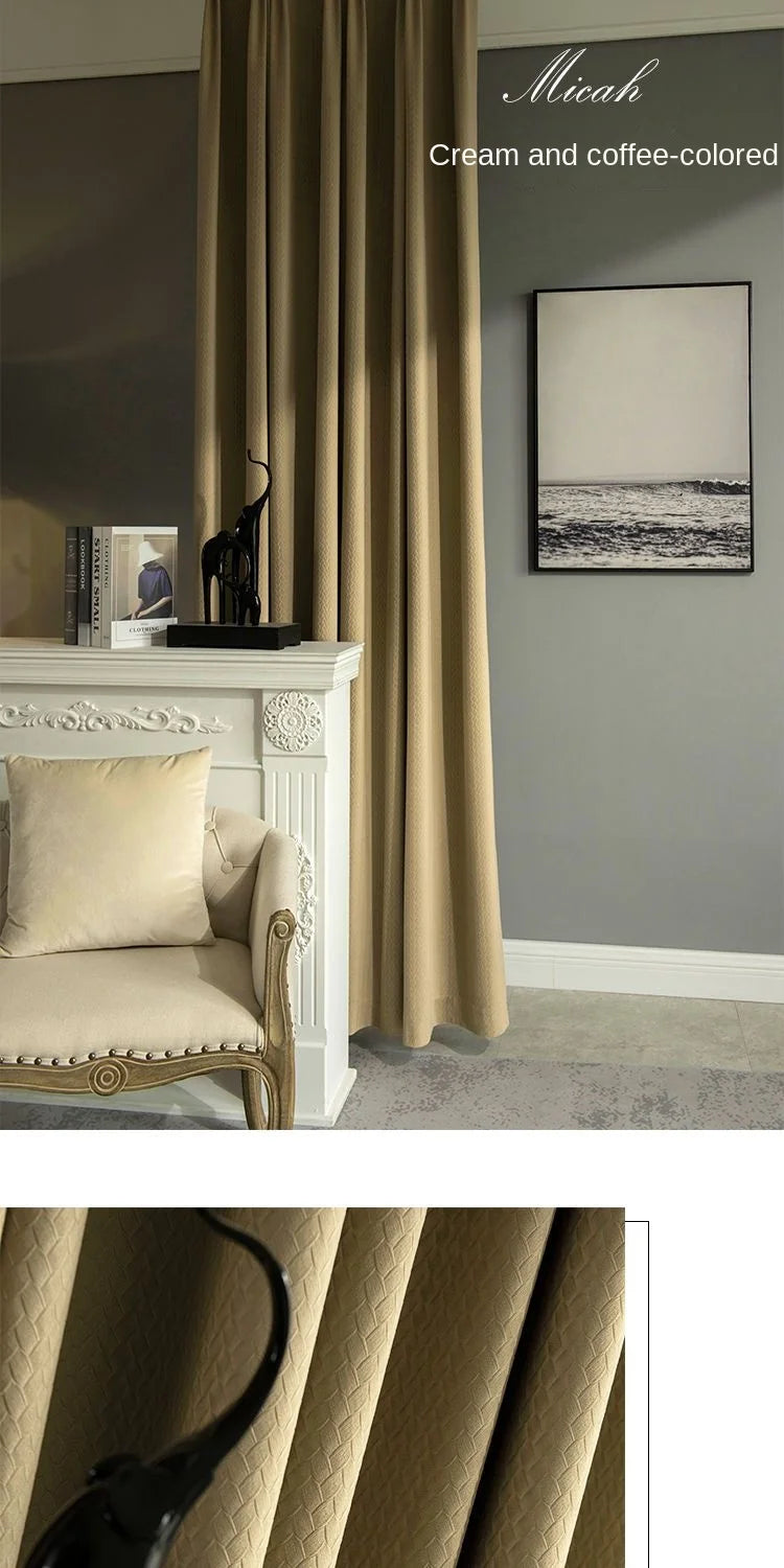 Home Art High-end Curtains for Living Room Luxury Bedroom Blackout Curtain Solid Color Japan Style Fishbone Pattern Room Drapes