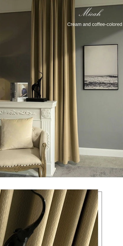 Home Art High-end Curtains for Living Room Luxury Bedroom Blackout Curtain Solid Color Japan Style Fishbone Pattern Room Drapes