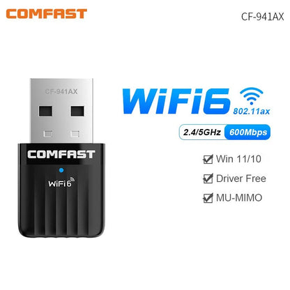 COMFAST WiFi 6 Wi-Fi Adapter Mini AX600 Network Card USB WIFI Dongle 2.4GHz Cle Wi-Fi Lan Adapter Driver Free 600M WIFI Receiver