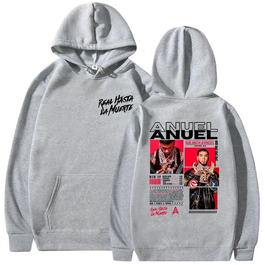 Rapper Anuel AA Real Hasta La Muerte Tour Album 2025 Hoody Mens Hip Hop Gothic Long Sleeve Sweatshirt Y2K Loose Oversized Hoodie