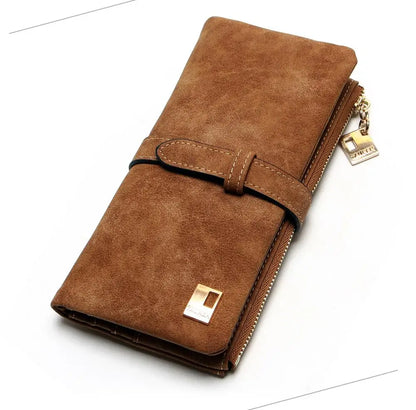2023 New Fashion Women Wallets Drawstring Nubuck Leather Zipper  Long Design Purse Two Fold More Color Clutch Hot Card Pack