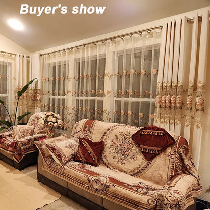 Luxury European Style Velvet Embroidery Curtains for Living Room Bedroom Embroidery Flowers Semi Hollow Blackout Curtain 1 Panel