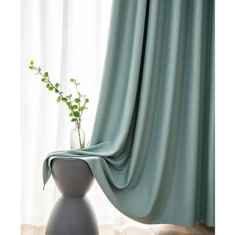 Light Luxury High Grade Bedroom High Blackout Curtain Ins Style Living Room Curtains Green Natural Solid Color Thickened Drapes