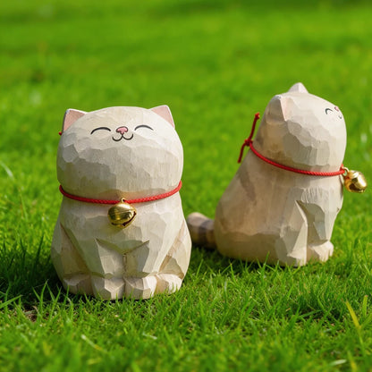 Cute Cat Animals Figurine Decorative Wooden  Ornament Kitten Statue Calico Golden gradient cat Home Office Desk Car Decor Gift
