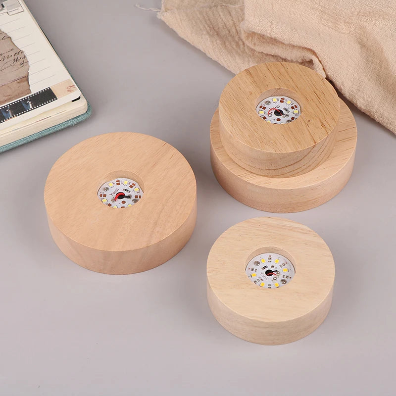 1PC Battery Operated 8/10cm Round Wooden LED Light Dispaly Base Stand Holder Table Night Lamp Base Crystal Glass Art Ornaments