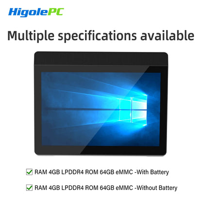 Higole F6APL 10.1'' Fanless Mini PC Intel J3455 Windows 10 WiFi5 4GB 64GB 2340mAh 4K RS-232 RJ45 Laptop Desktop PC Mini Computer