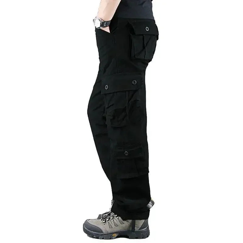 Cross-Border Men's Cargo Pants Spring Autumn Loose-Fit Pure Cotton Multi-Pocket Plus Size Straight-Leg Casual Pants