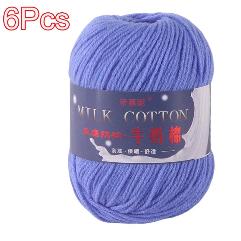 6Pcs Dyed Milk Sweet Soft Cotton Crochet Wool Yarn Thick Yarn Fiber Hand Knitting Wool Crochet Yarn Threads for DIY Sweater