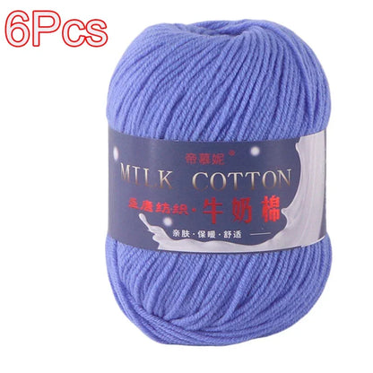 6Pcs Dyed Milk Sweet Soft Cotton Crochet Wool Yarn Thick Yarn Fiber Hand Knitting Wool Crochet Yarn Threads for DIY Sweater