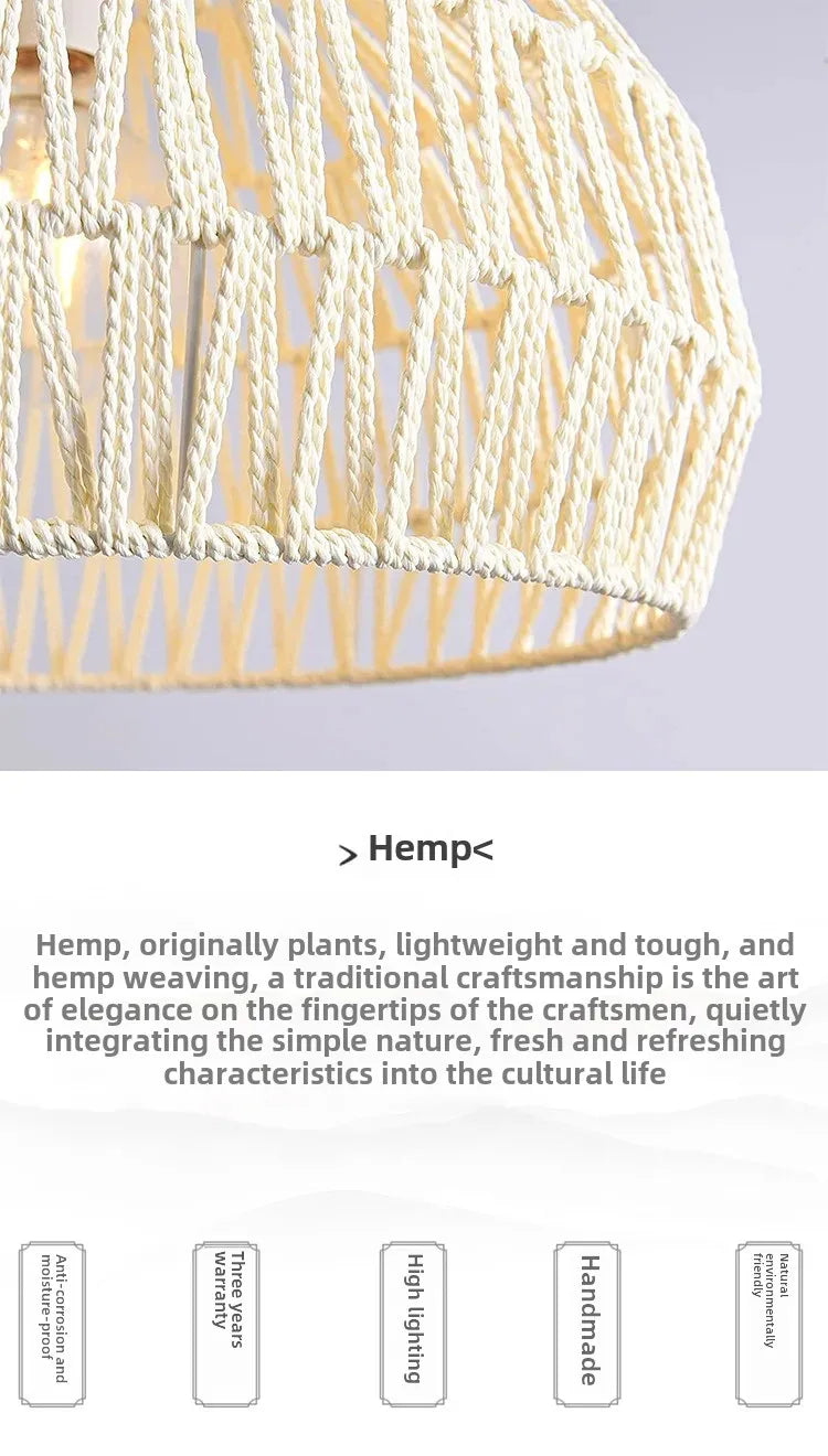 Japanese Style Hemp Rope Pendant Light, Countryside Dining Room, Bedroom, Living Room, E27 Ball Bubble Handmade Pendant Light