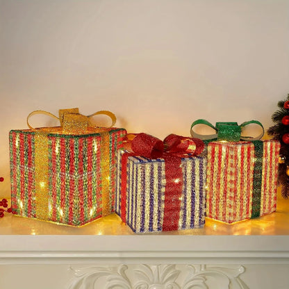 3PC Christmas Light Up Gift Box, LED Indoor Outdoor Decoration, Lighted Christmas Box Gift Decoration Indoor Outdoor Patio