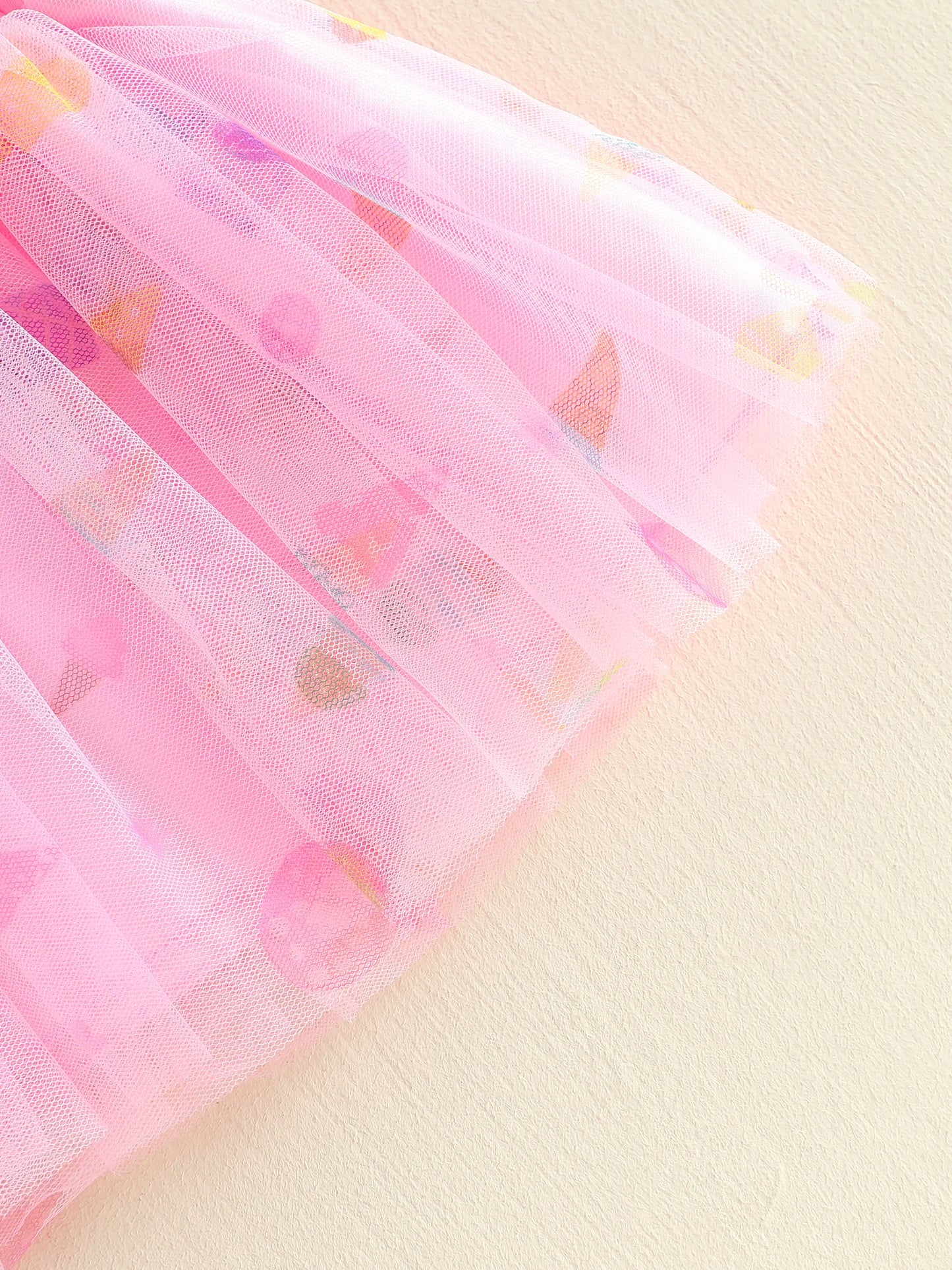 3Pcs Infant Girl Outfit Crew Neck Flying Sleeve Summer Themed Ice Cream Print Romper Tulle Skirt Headband Set