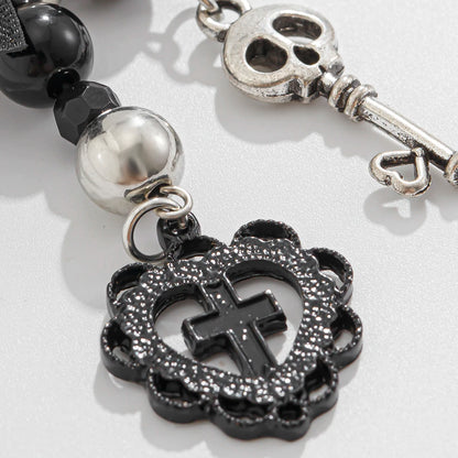 Porte-clés pendentif croix gothique Salircon, cœur et crâne, style tendance, avec nœud papillon noir, bijou Halloween Y2K