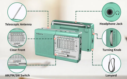 XHDATA D219 Portable Radio AM FM MW Shortwave Worldband Receiver DSP High Sensitivity 1kHz Fine Tuning Radio AA Battery Powered