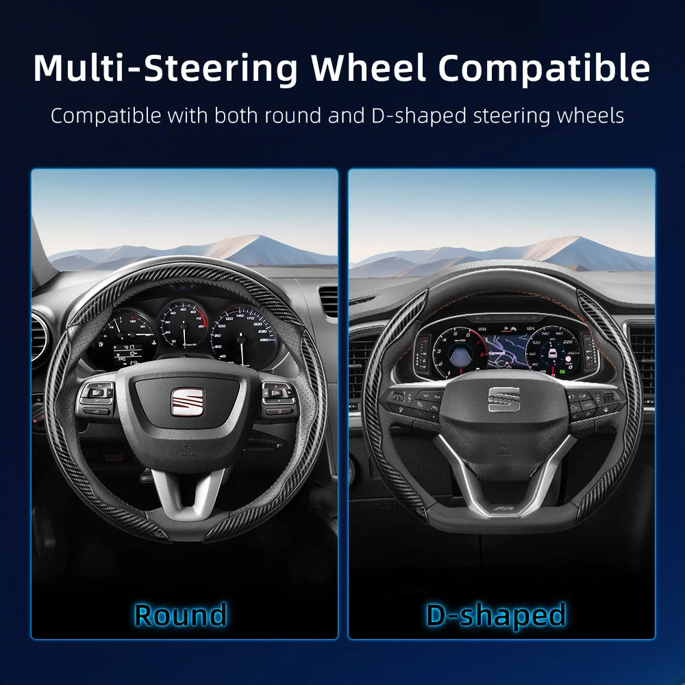Suitable for Seat Carbon Fiber Texture Steering Wheel Cover with Segmented Quick-Release Design, Durable, for Models Such as Ibiza, Arona, Leon, Leon Sportstourer, Ateca, Etc., in Black, Blue, Red, Silver, and White by PDG ibma