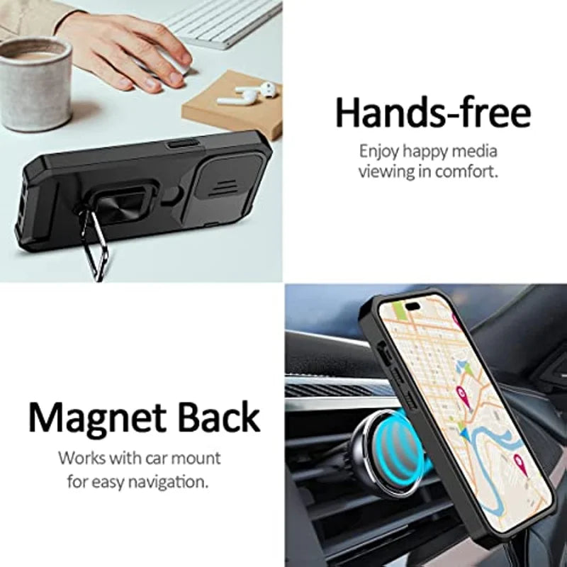 Case For iPhone 17 16 15 14 13 12 Pro Max Plus 8 7 Plus Mini Heavy Duty Protection With Sliding Camera Cover And Card Clip Cover