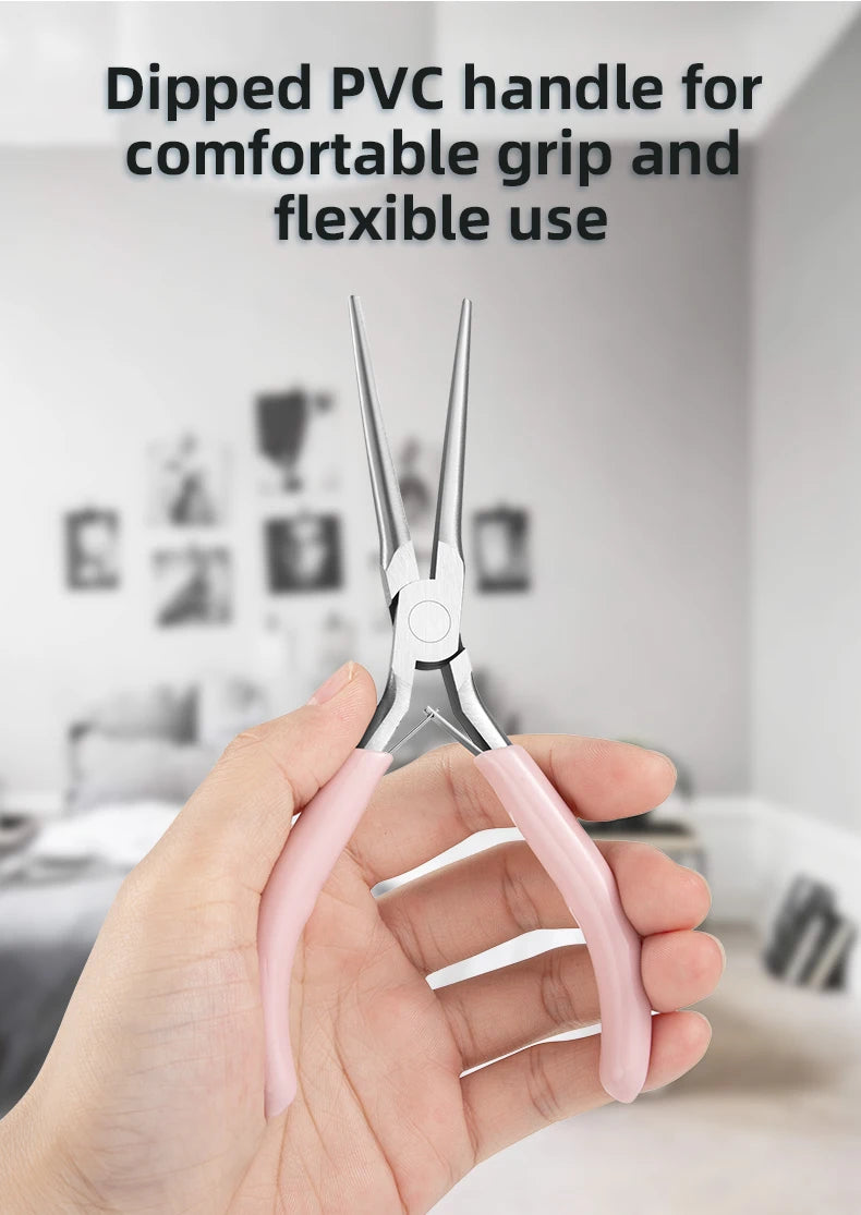 Pink Long Nose Pliers Set Professional Nail Art Pliers For Manicure Extension Jewelry Making Diy Craft Tools