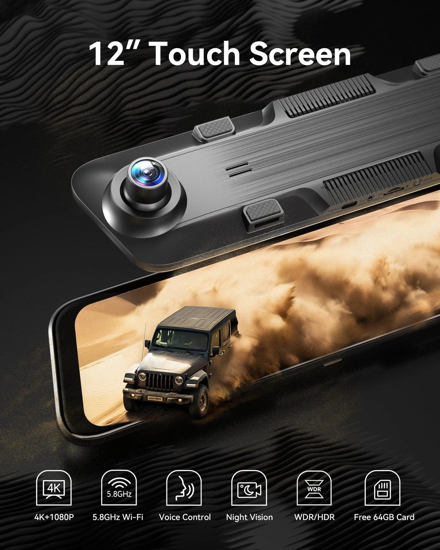 WOLFBOX G850 Front and Rear 4K 5.8Ghz WIFI Voice Control Dash Cam Car Camera WDR 1080P Dash Camera GPS Night Vision 24H Parking