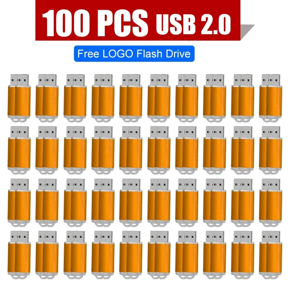 100PCS USB 2.0 Pendrive 128GB 64GB 32GB 16GB 8GB USB Flash Drive 4GB 2GB Free Laser Logo 2.0 USB Flash Drive Stick Best Gift