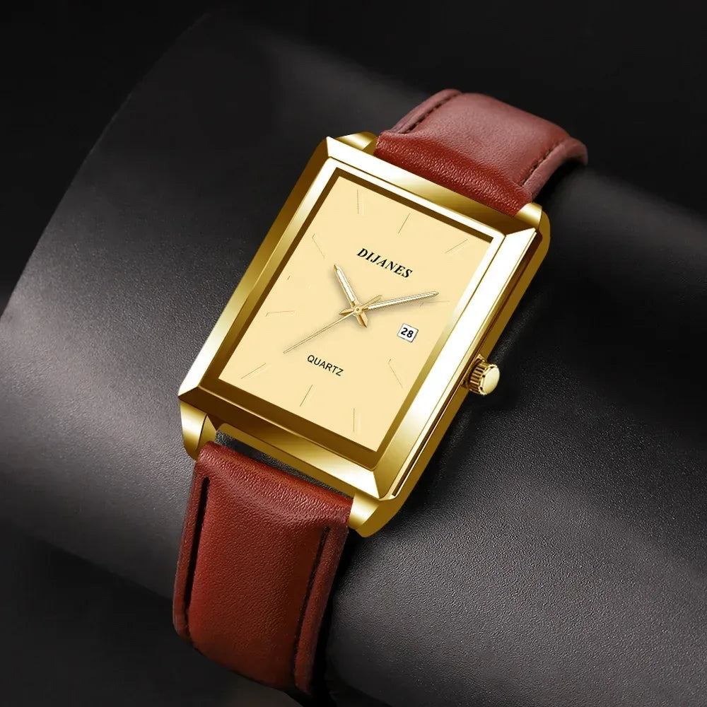 2pcs/set Square Couple's Watch, PU Leather Strap, Quartz Movement | Gifts for Men or Women | Valentine's Day Gifts