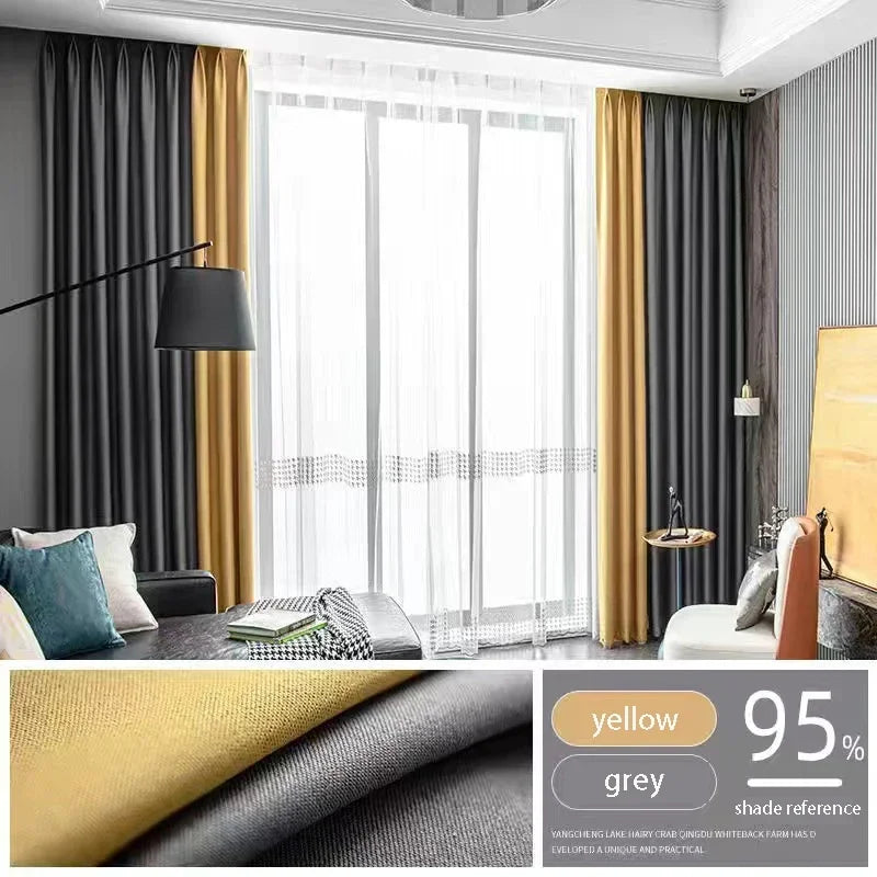 2025 New Spliced Two Color Bedroom Full Blackout Curtain Living Room Advanced Curtains Room Bay Window Light Luxury Drapes