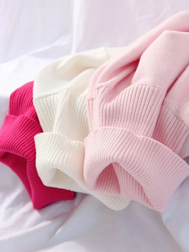 Winter Pink Turtleneck Sweaters Women Oversized Autumn Warm Women's Jumper Loose Basic White Turtleneck For Women Pullovers