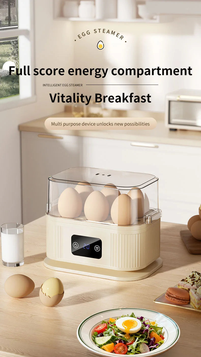 TINSOL Multifunctional Electric Egg Cooker Kitchen Breakfast Maker 200W High-Power Smart Egg Steamer with Timer Function