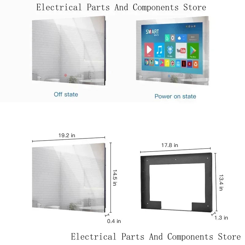 Go Haocrown 19 Inch Touchscreen Mirror TV Bathroom, IP66 Waterproof Android Television Built-In Wi-Fi ATSC Tuner -- US