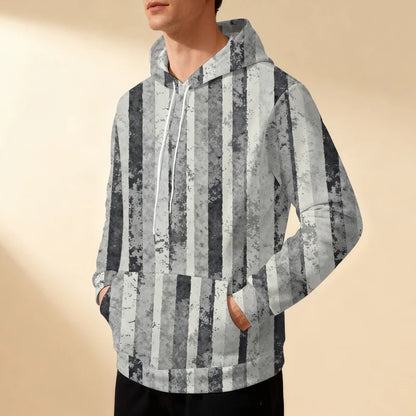 Men's striped hooded sweatshirt with drawstring, sporty, casual, stylish, versatile, and comfortable, perfect for commuting.