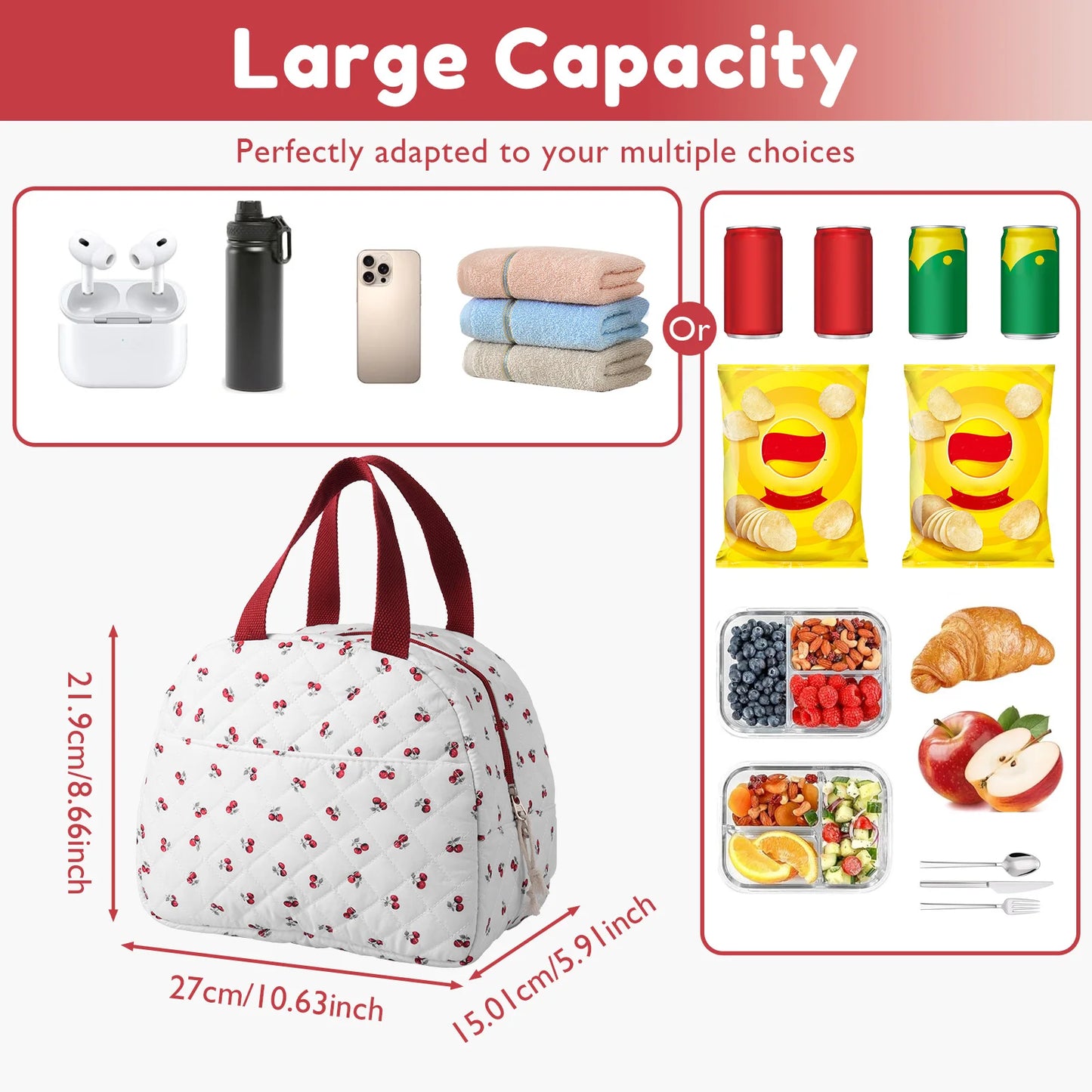 7L Portable Lunch Bags Thermal Insulation Lunch Box With Double Zipper Lunch Storage Bag Large Capacity School Picnic Handbag