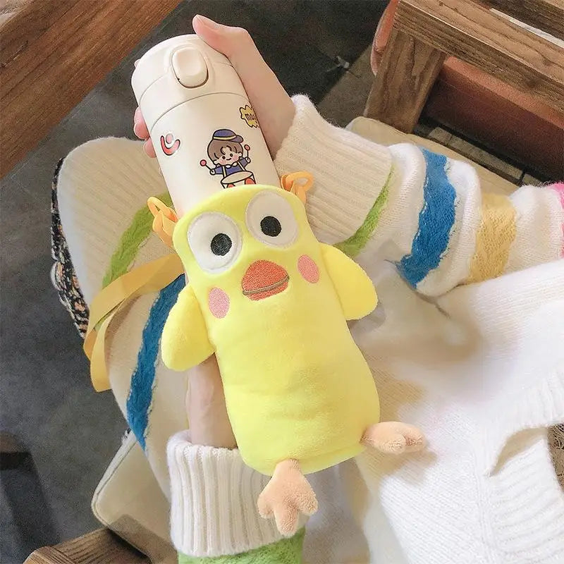 1Pcs Cartoon Plush Cup Holder With Crossbody Strap Portable Water Bottle Cover Cute Plush Insulated Bag Cup Pouch