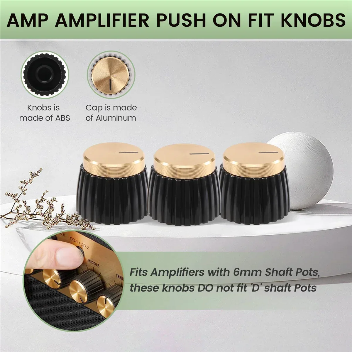 Trendy! 15Pcs Guitar AMP Amplifier Push on Fit Knobs Black with Gold Aluminum Cap Top Fits 6Mm Diameter Pots Marshall Amplifiers