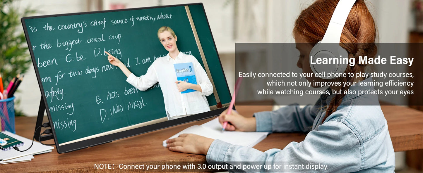 23.8inch Portable Monitor 100HZ 100% SRGB IPS USB-C HDMI Large Work Switch Home Gaming Second Monitor Adjustable Stand Laptops