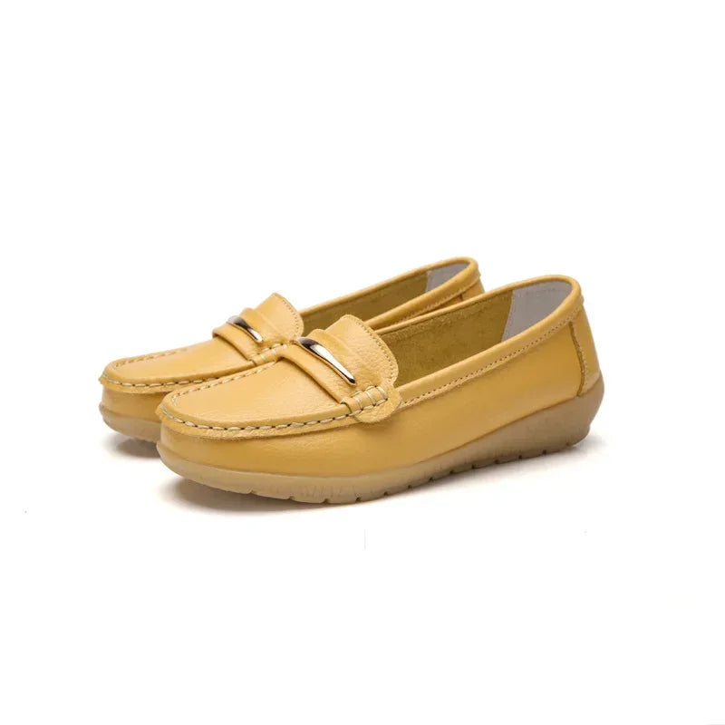 2025 New Genuine Leather Shoes Woman Slip On Women Flats Moccasins Women's Loafers Spring Autumn Mother Shoe Big Size 35-44