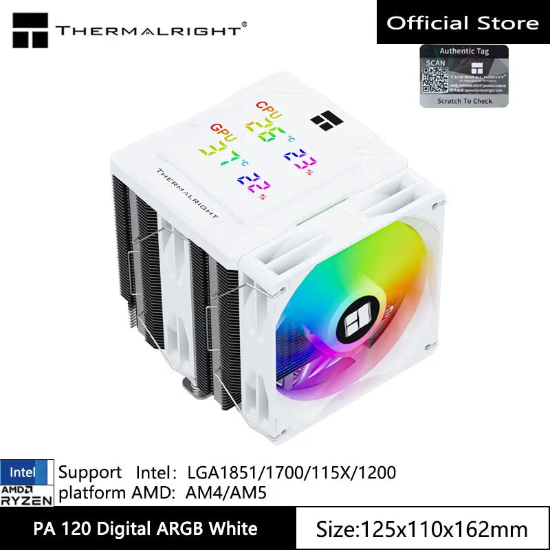 Thermalright PA 120 Digital Chassis Air Cooling Radiator，6 heat pipe/CPU/CPU simultaneous monitoring/Supports LGA1851/1700/AM5