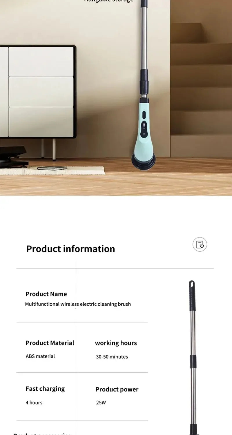 Cordless Multifunctional Electric Cleaning Brush - Spin Scrubber Portable Toilet Mop for Kitchen & Bathroom