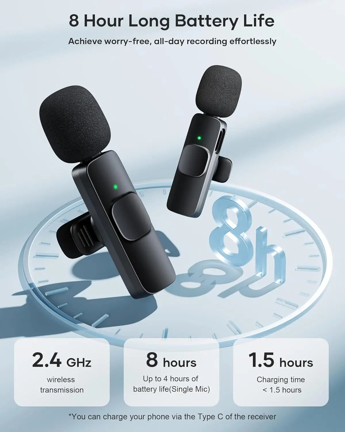 2 Pack Wireless Lavalier Microphone for iPhone iPad and Android Phone, Lapel Mic Plug and Play Wireless Mic Noise Reduction Mini