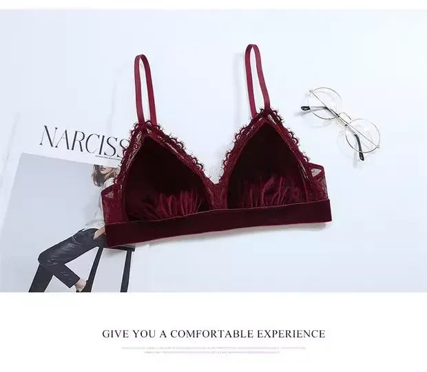 Women's Lace Velvet Wireless Underwear Set Thin Section Comfortable Bra And Panties for Autumn Winter