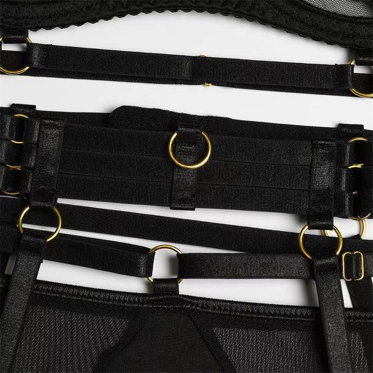 Comeondear Women Suspender Elastic Strap Intimate Underwear Black Plus Size Lingerie Belt Briefs Sexual Mesh Garter Bra Panties