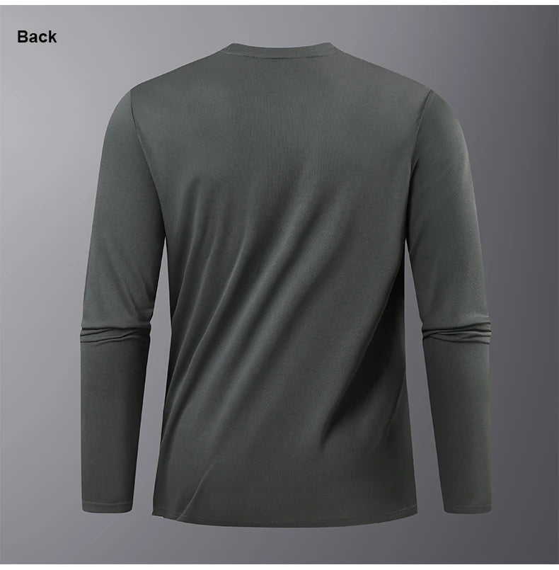 Long-Sleeved Ice Silk Breathable Running Top Round Neck Fitness Wear Quick-Drying Sports T-Shirt Thin Casual Quick-Drying