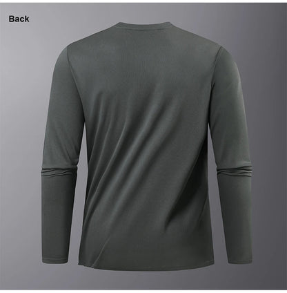 Long-Sleeved Ice Silk Breathable Running Top Round Neck Fitness Wear Quick-Drying Sports T-Shirt Thin Casual Quick-Drying