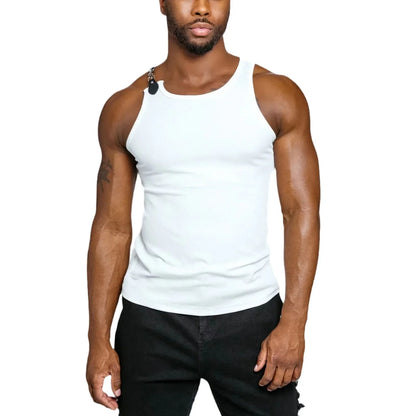 2026 Streetwear Men's Sexy Chain Button Straps Tank Tops Hip Hop Vest T-shirts Men Sleeveless Elastic Slim Fitness Muscle Vests
