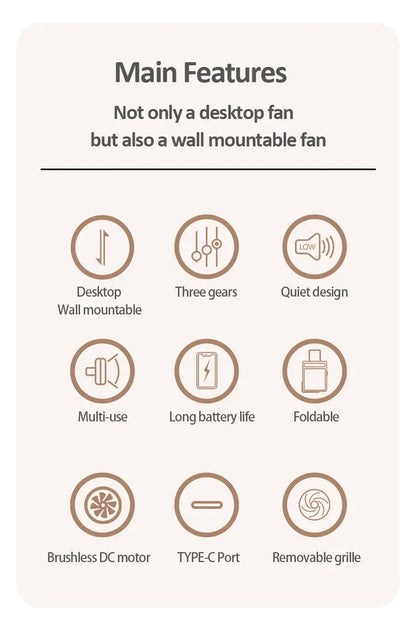 2024 Best Sellers 2IN1 Folding Desktop Fan Portable Air Conditioner Wall Mounted Fan Rechargeable With 3 Gears for Home Office