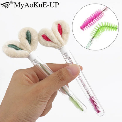 10pcs Tube Eyelash Brush Lash Extension Makeup Brushes Eyebrow Comb Rabbit Ears Designer False Eyelashes Microbrush Beauty Tool