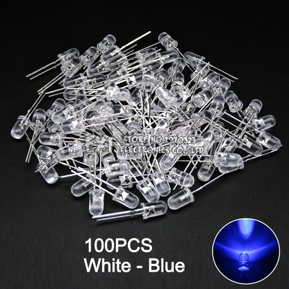 100PCS F5 LED Diode 5MM Assorted Kit White Green Red Blue Yellow Orange Pink Purple Warm White DIY kit Light Emitting Diode bxv