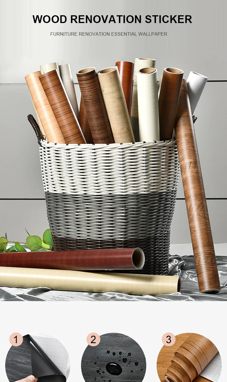 PVC Waterproof Self Adhesive Wallpaper Wall in Rolls Furniture Cabinets Vinyl Decorative Film Wood Grain Stickers For Home Decor